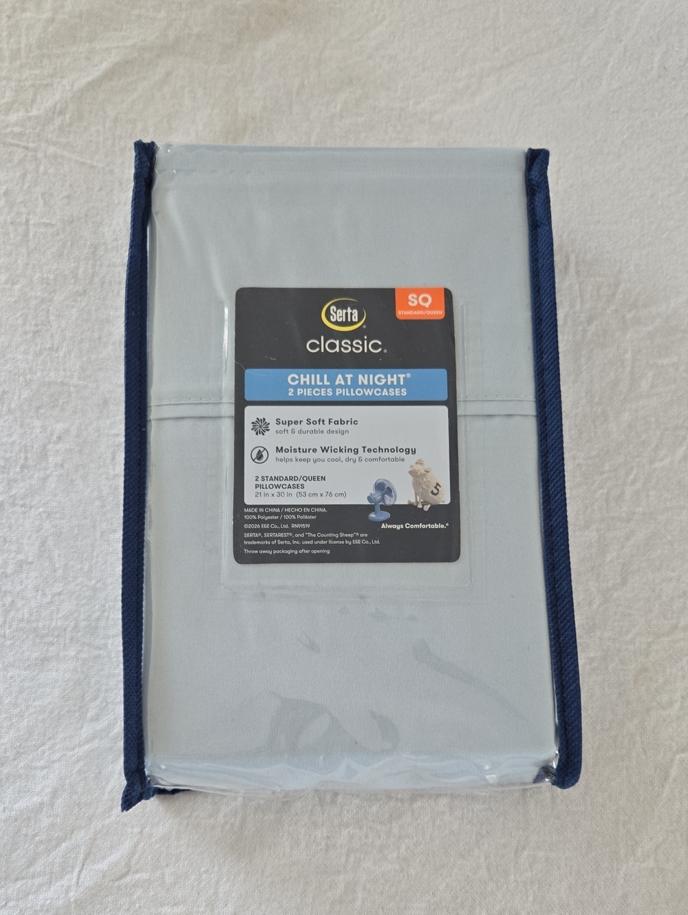 Serta Classic Chill At Night Light Blue Pillowcases - 2 Pack